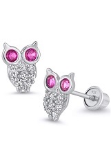 delightful silver cubic zirconia owl screw back baby earrings